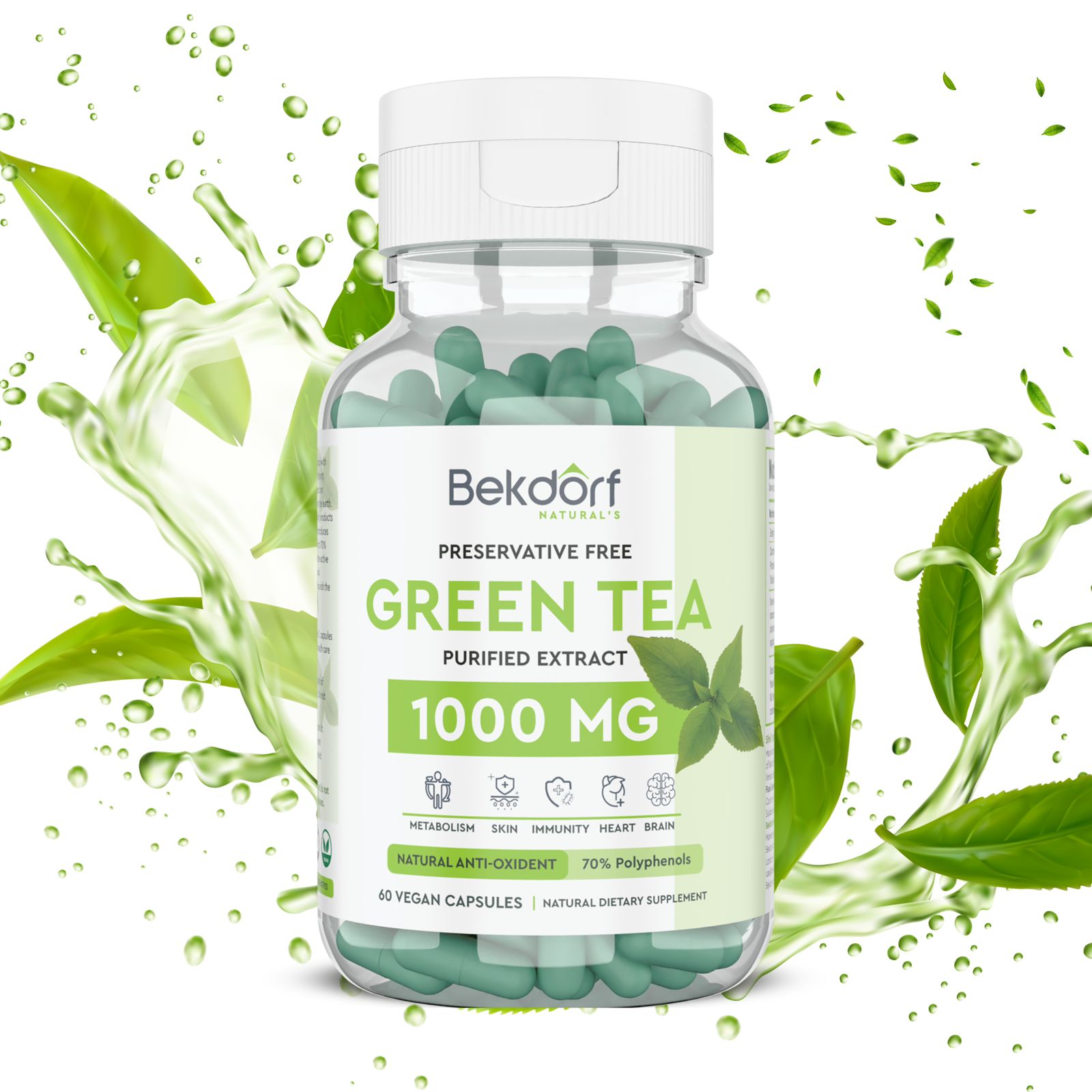 Green Tea (Standardised To 70% Polyphenol Of Which 30% Egcg), 60 Vegan Capsules - Image 2