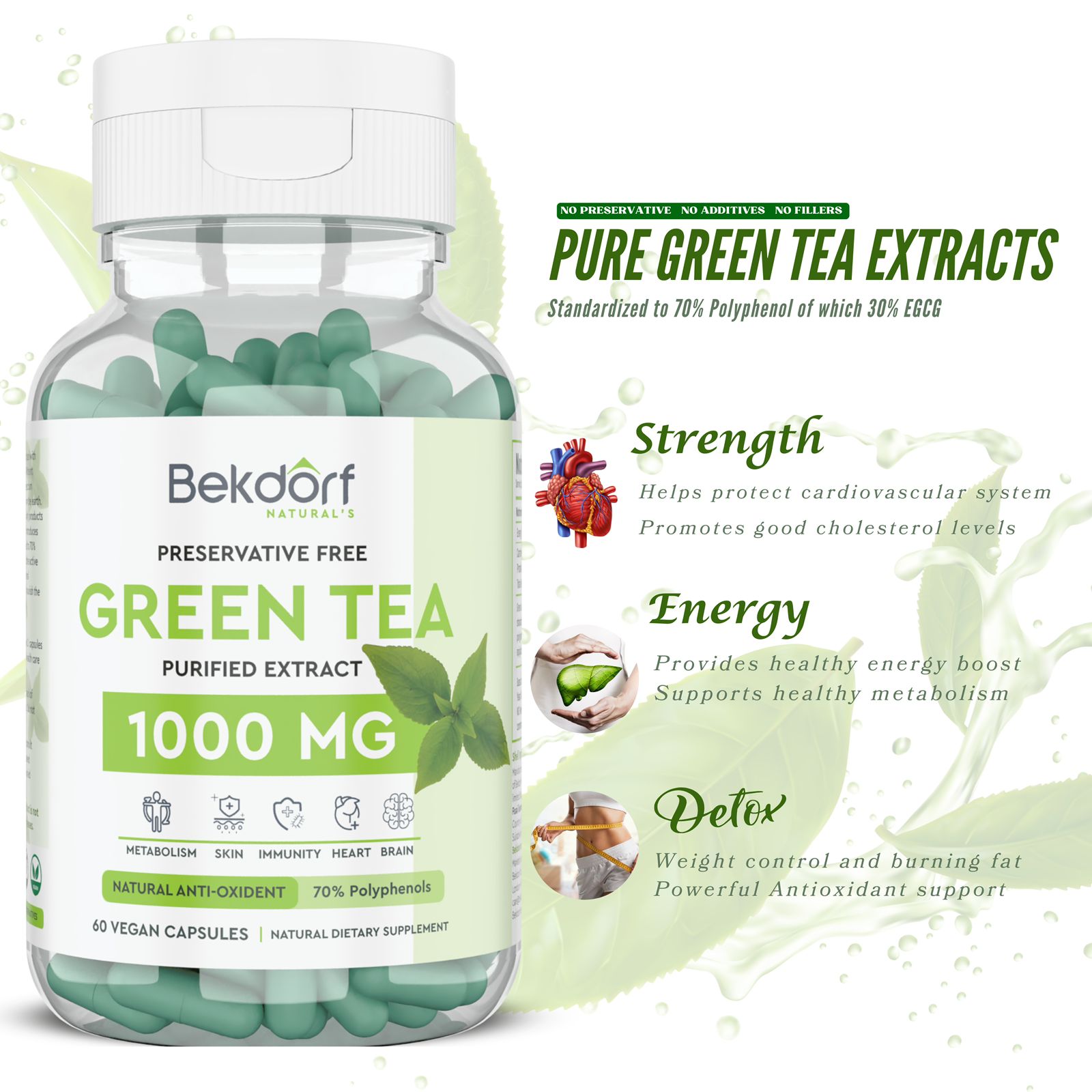 Green Tea (Standardised To 70% Polyphenol Of Which 30% Egcg), 60 Vegan Capsules - Image 3