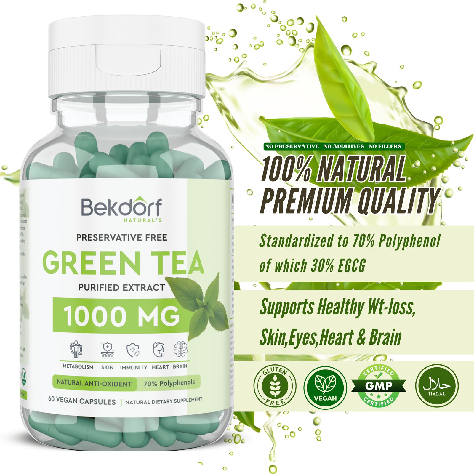 Green Tea (Standardised To 70% Polyphenol Of Which 30% Egcg), 60 Vegan Capsules - Image 5