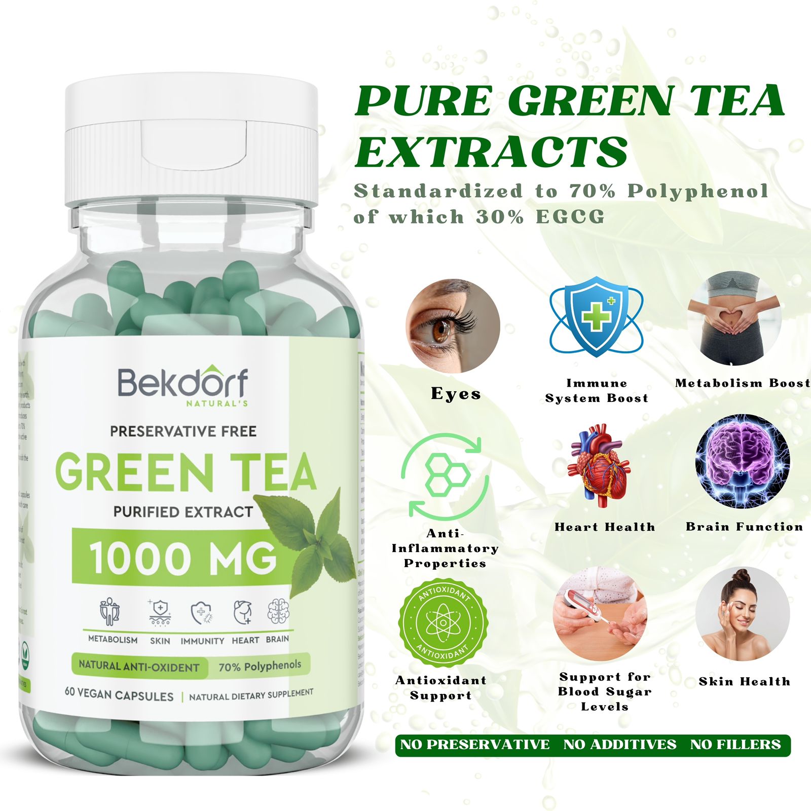 Green Tea (Standardised To 70% Polyphenol Of Which 30% Egcg), 60 Vegan Capsules - Image 9